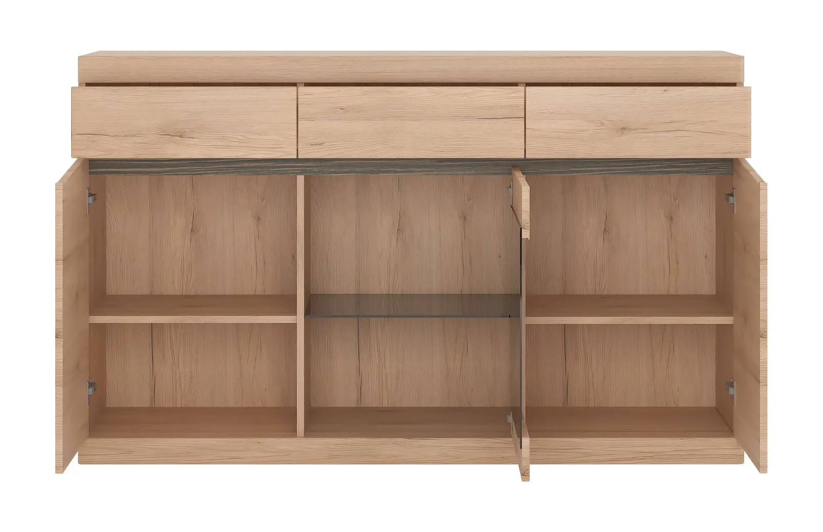 Komoda z witryną 3-drzwiowa z 3 szufladami SUMMER TYP 43 Dąb Sanremo jasny, Arusha - 6003005000361