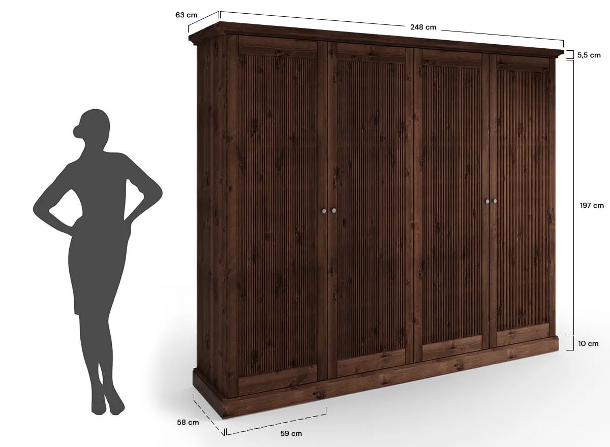 Szafa 4-drzwiowa drewniana ROSELLA 212x248 sosna ciemny brąz - SKROS03