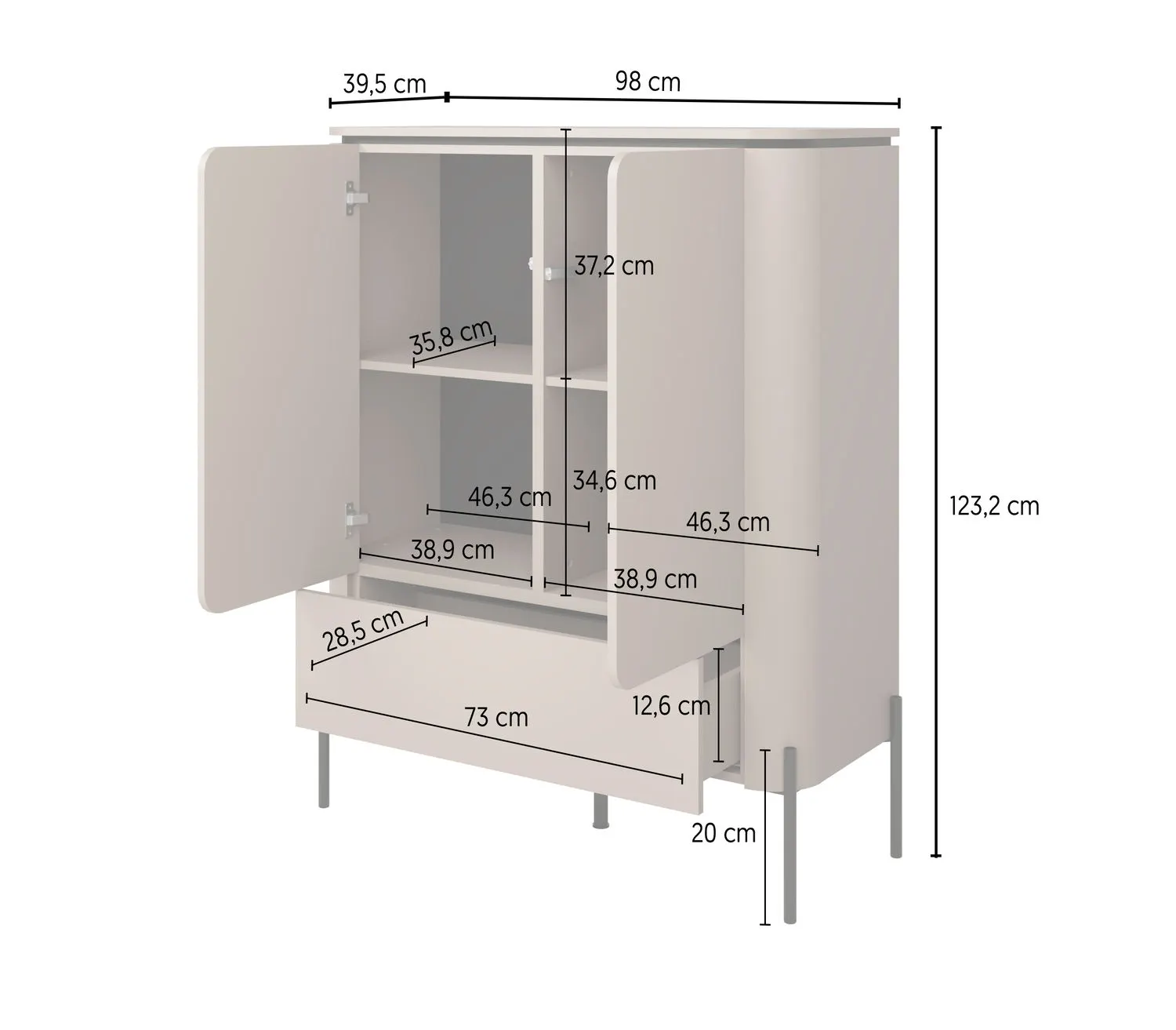 Komoda 2-dzwiowa z szufladą BELLO wysoka 98x123 congo - 24COOB42