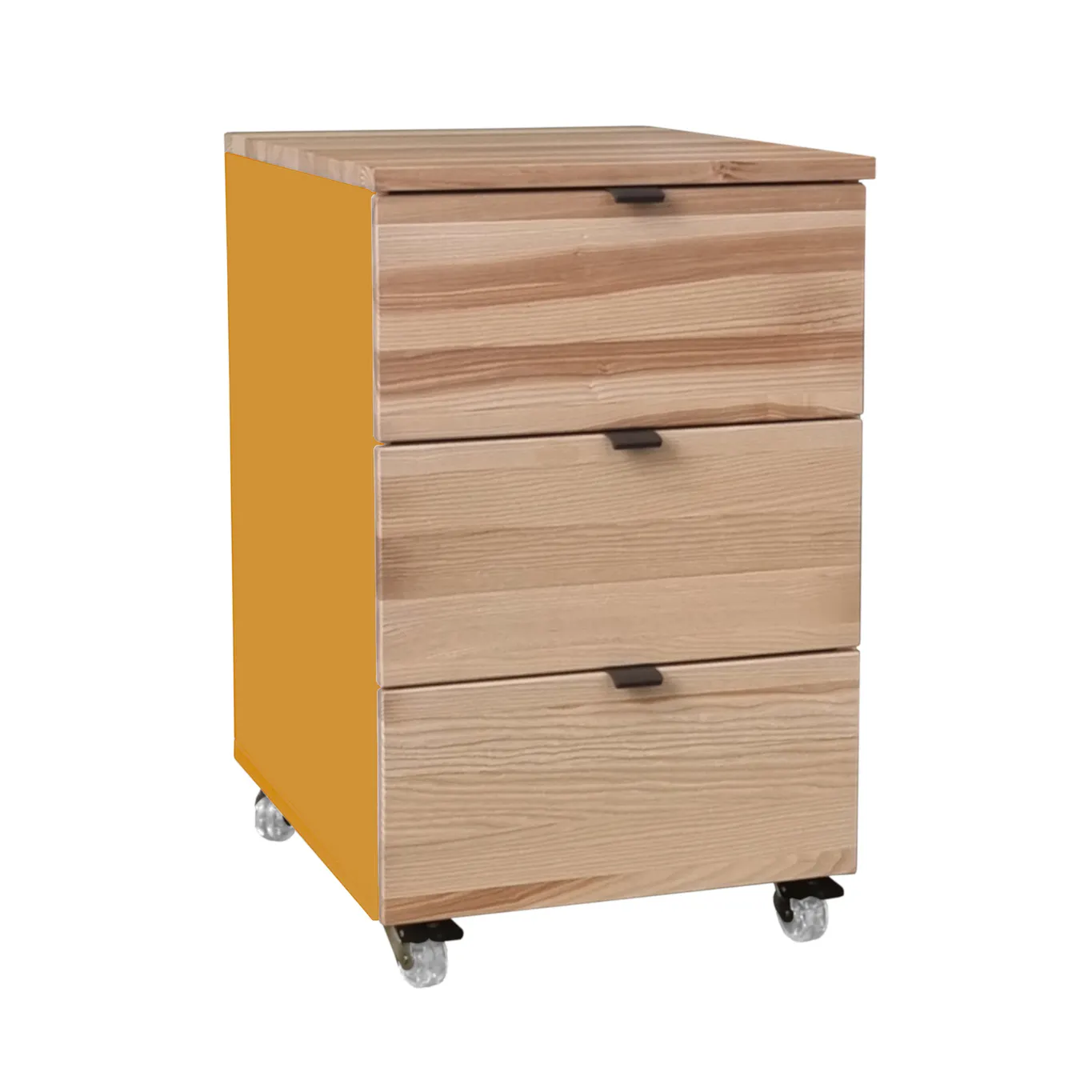 Kontenerek pod biurko z szufladami LUKA na kółkach 41x50 żółty/naturalny jesion Szuflada, Meble, Szafka, Skrzynka pocztowa