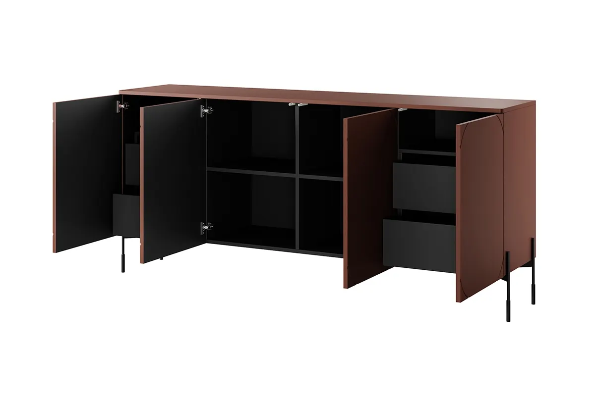 Komoda SONATIA 200 z 4 szufladami - czerwona ceglana - czarne nogi - B_148993