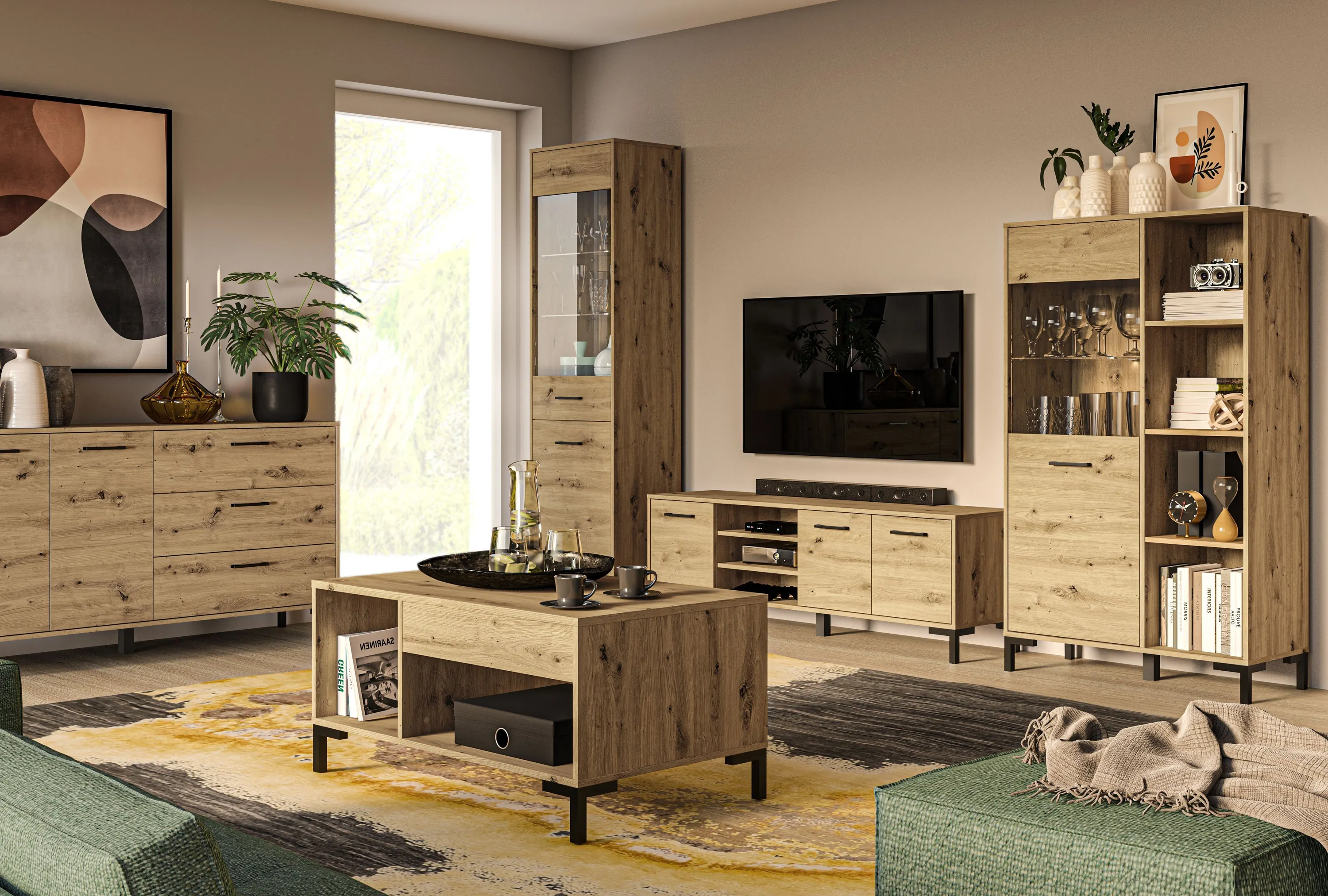 Witryna 1-drzwiowa z regałem NEVIO 19 dąb artisan 90cm - 1NEVI19-001