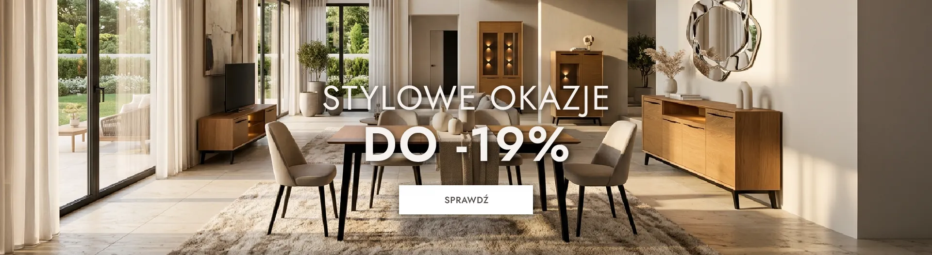 jadalnia, meble drewniane, stół drewniany, krzesła tapicerowane, salon nowoczesny