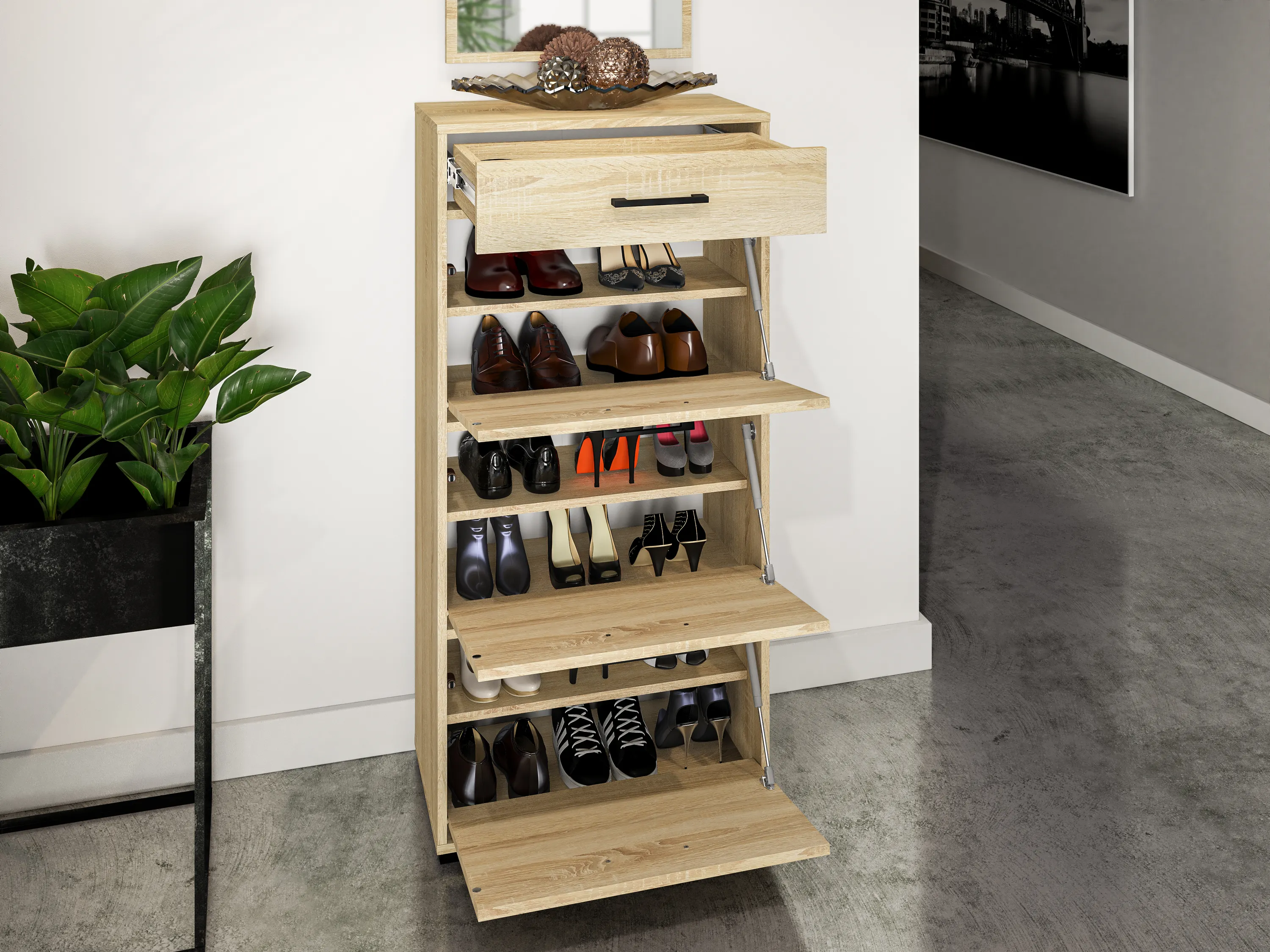 Szafka na buty z szufladą z 3 klapami Caro 14 Sonoma jasna 125x60x34