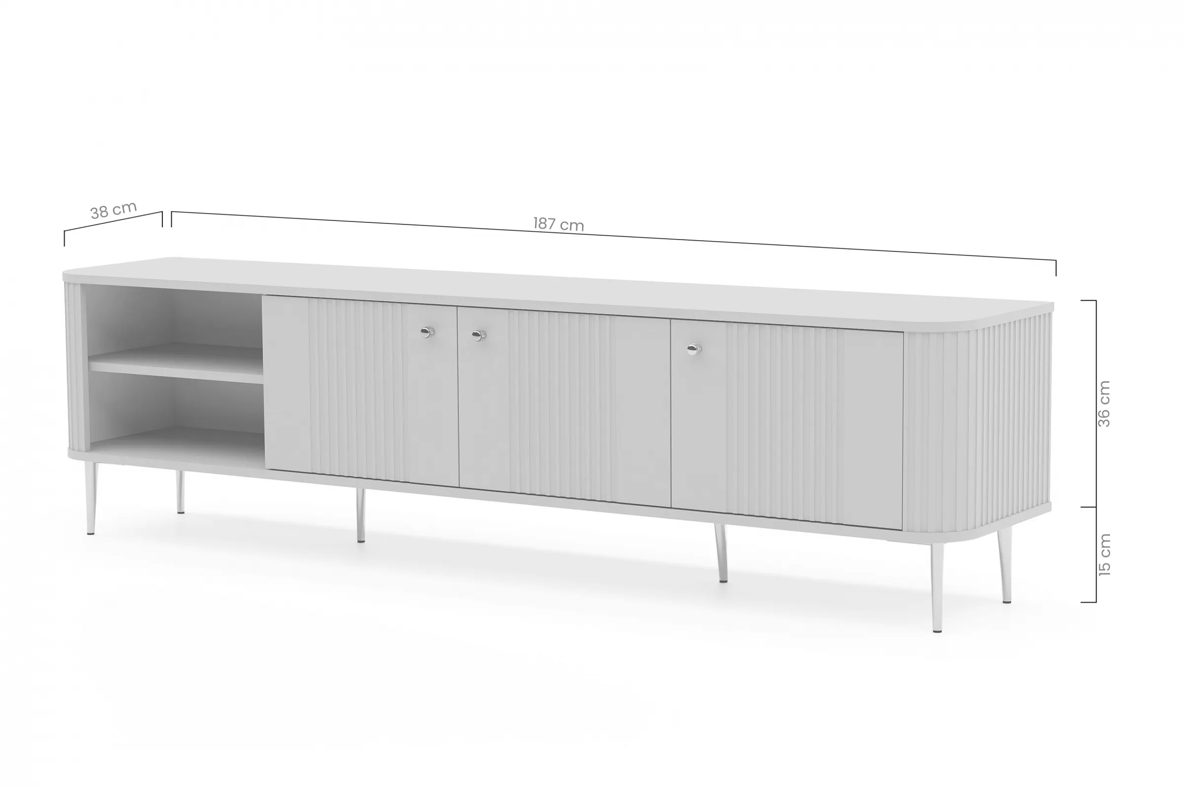 Szafka RTV 3-drzwiowa VESPER RTV 187 ryflowany front cashmere orzech złote nogi - B_163670