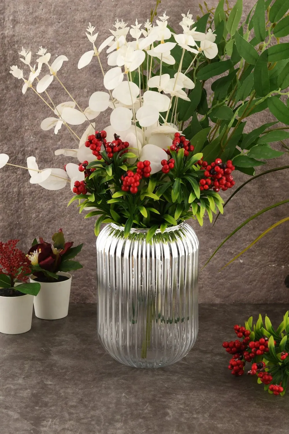 Wazon szklany cieniowany LINE D20K 10x10x20 cm chrom - ASI_329SBL1104