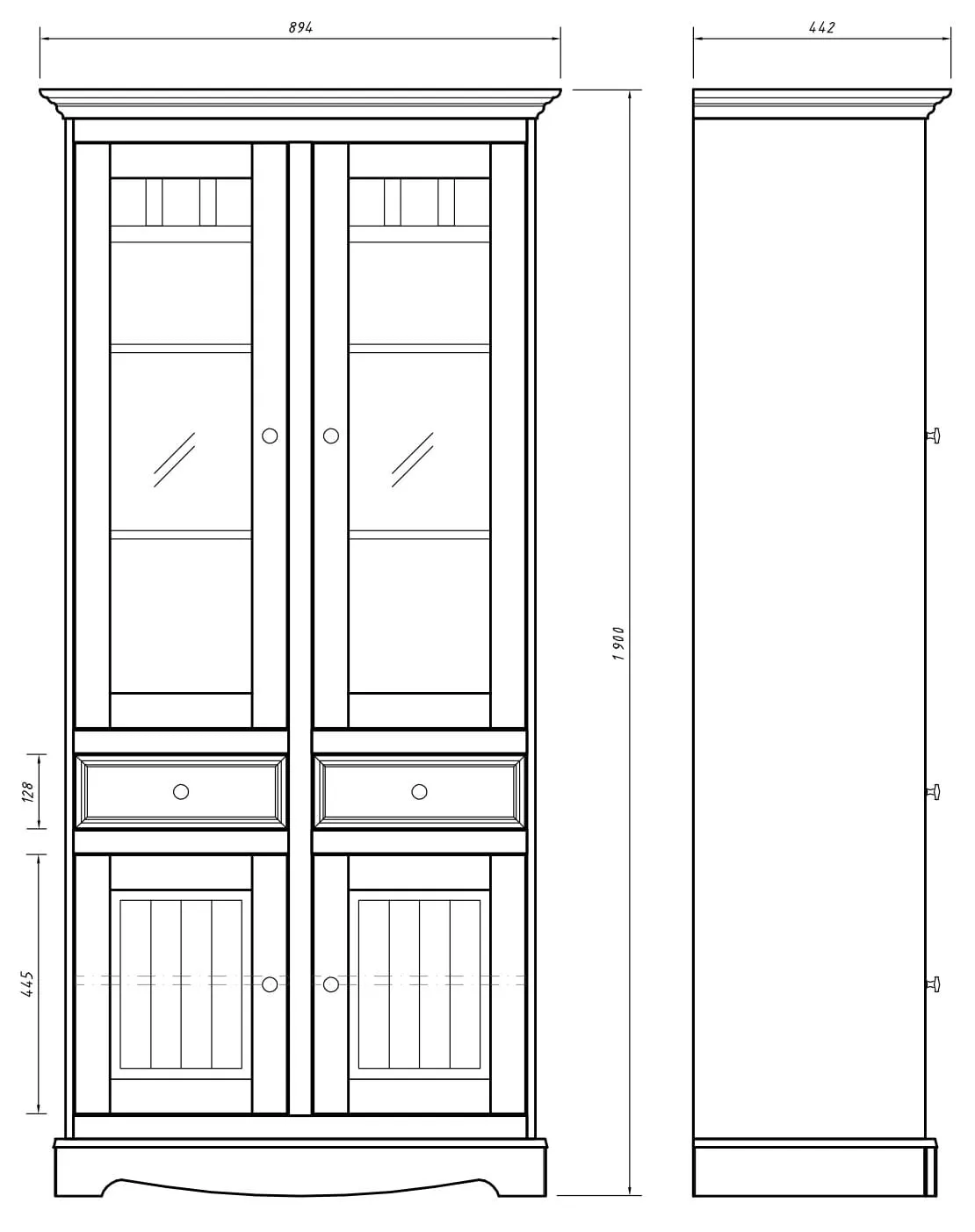 Witryna wysoka BELLUNO ELEGANTE 4-drzwiowa z 2 szufladami - biała/orzech - PL015B/O