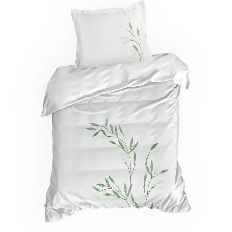 KOMPLET POŚCIELI SATYNOWEJ HAFT 220 X 200 CM BIAŁY WZÓR - EU_449102