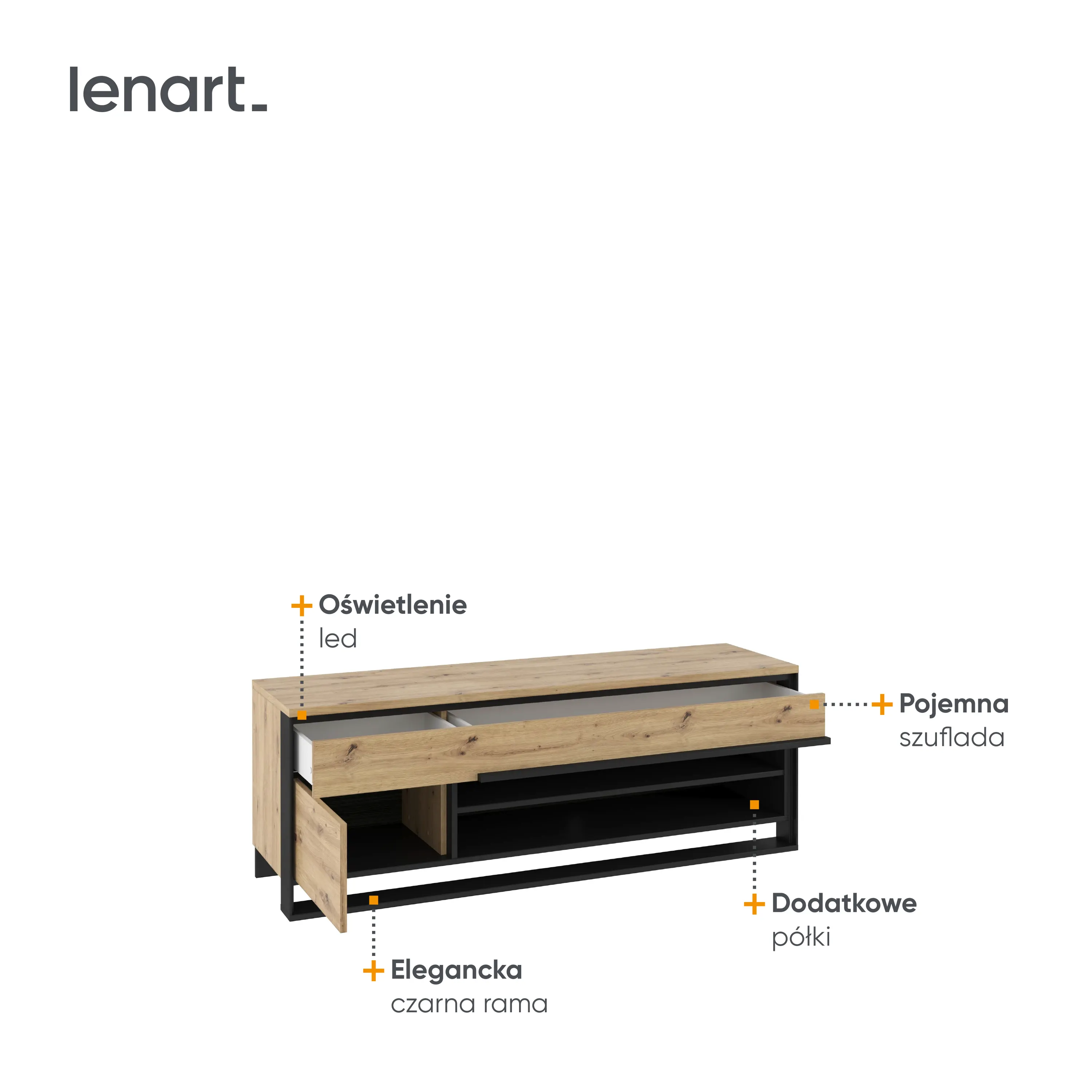 Szafka RTV 155cm LED Quant QA-04 dąb artisan/czarny - QA4DAC