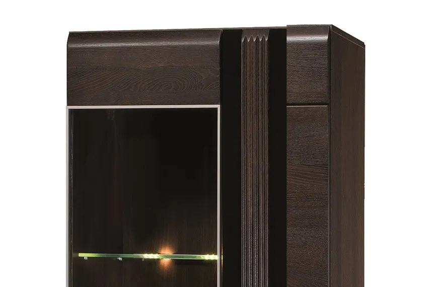 Witryna PORTI 10 drewniana lewa jednodrzwiowa dąb czekoladowy czarna 198x66x42cm - TH-100-0851