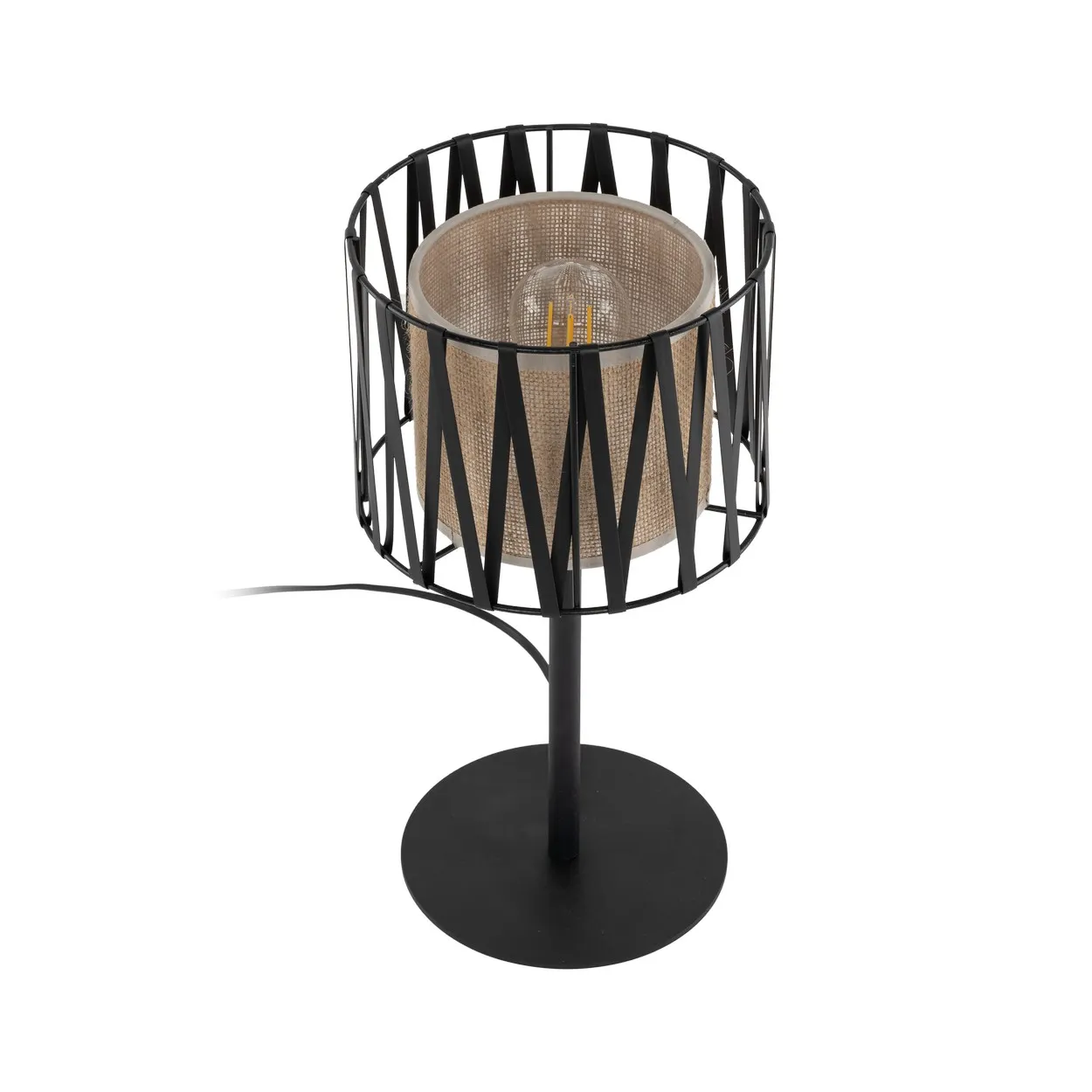 Lampka nocna HARMONY NATURE czarna z brązowym kloszem z tkaniny okrągła 37x20cm - TK_5889