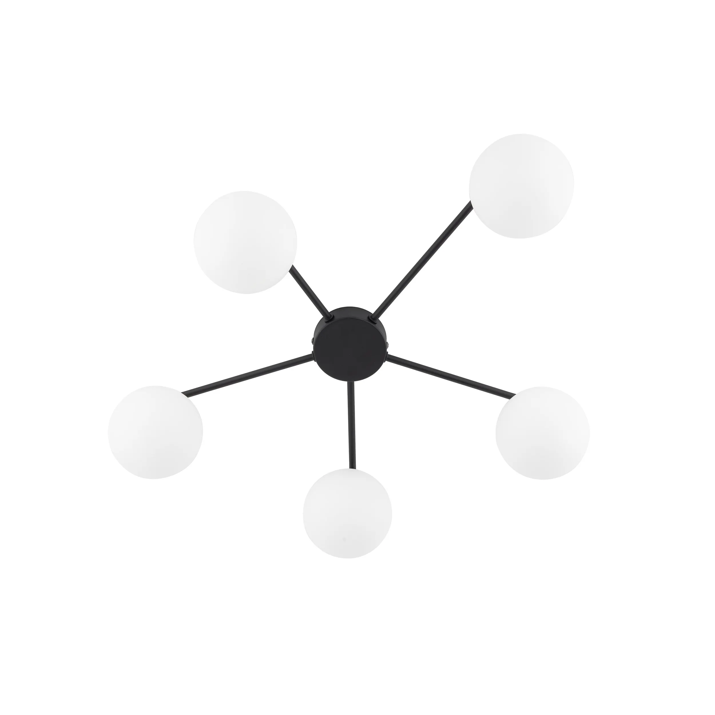 Lampa sufitowa ELTON czarna z białymi okrągłymi szklanymi kloszami 67x58x17cm - TK_10262