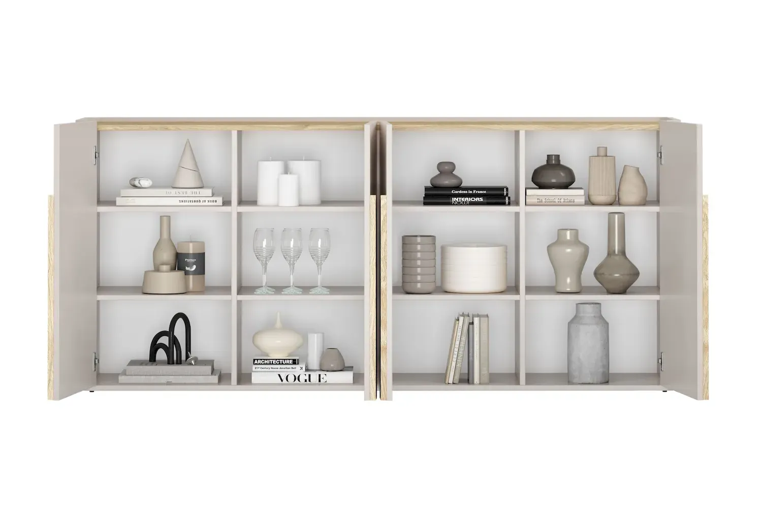 Komoda 4-drzwiowa AMILIO 200 - cashmere dąb olejowany uchwyty dąb jasny - B_169213