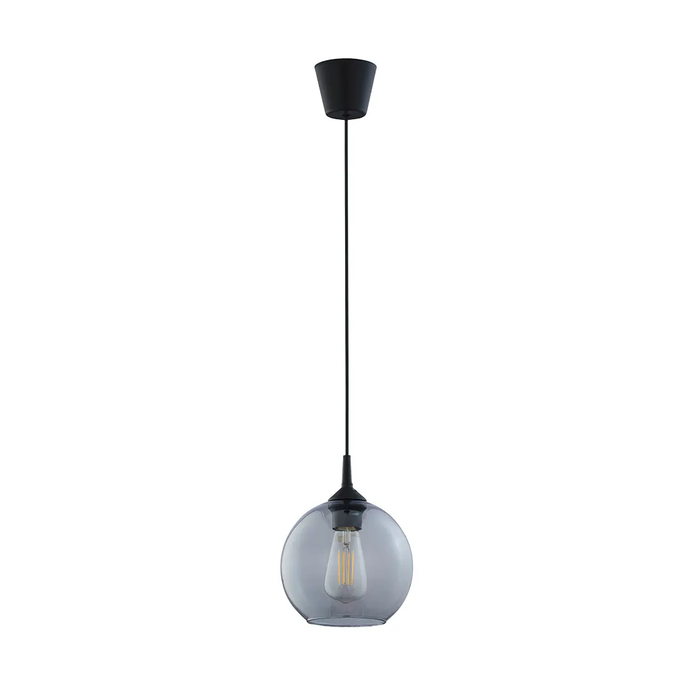 Lampa wisząca CUBUS czarna z przyciemnionym transparentnym szklanym okrągłym kloszem 105x18cm