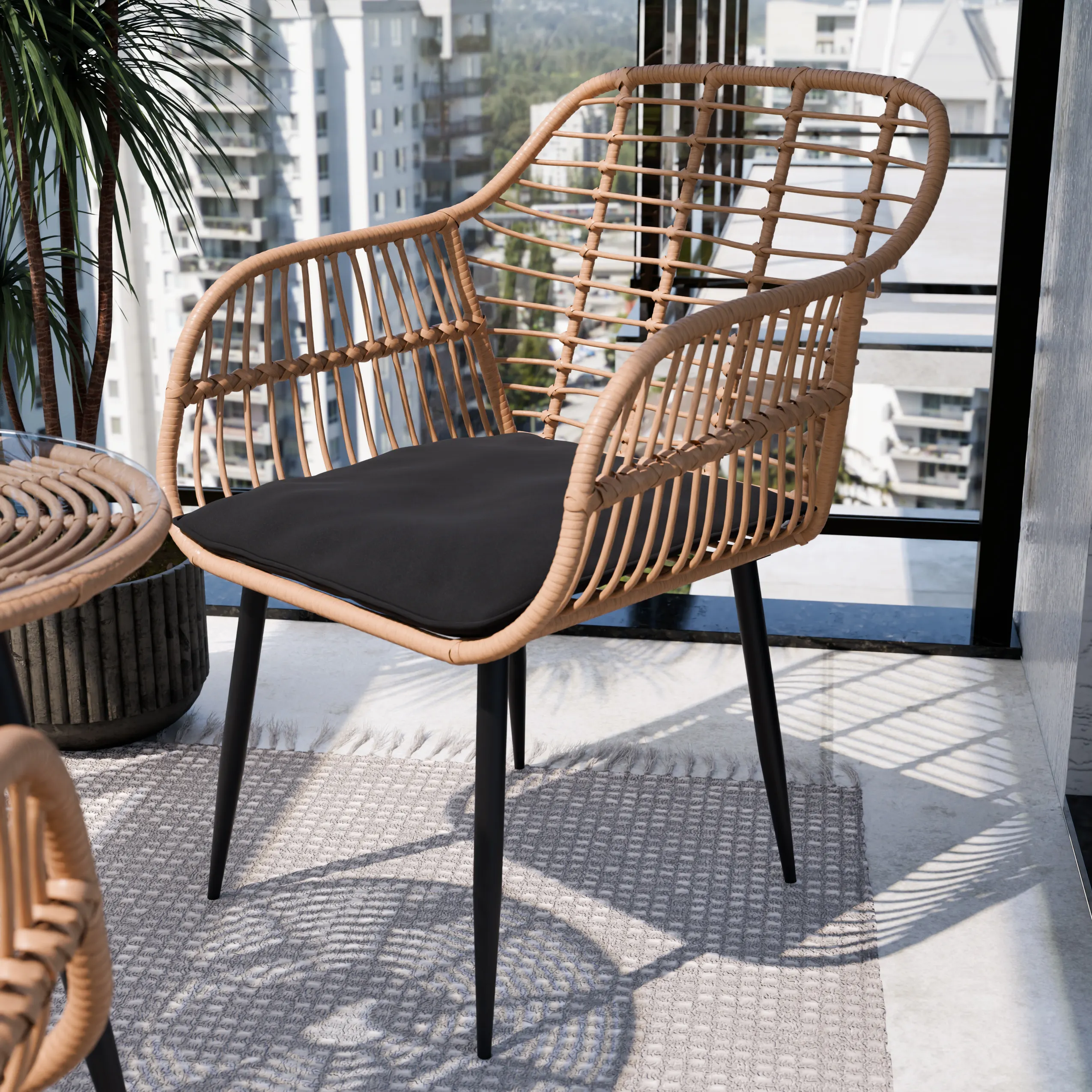 Zestaw ogrodowy na balkon i taras WEBBY 3-set technorattan czarny Zenjoy - WEBBY_CZARNY