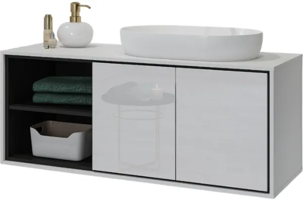 Szafka pod umywalkę IRVINE 2-drzwiowa z regałem 120 cm - biały, czarny