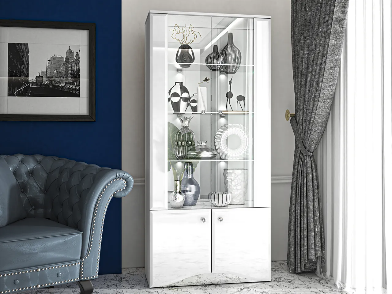 Witryna 4-drzwiowa GLAMOUR 01 - biały połysk - 1GLAM01-001