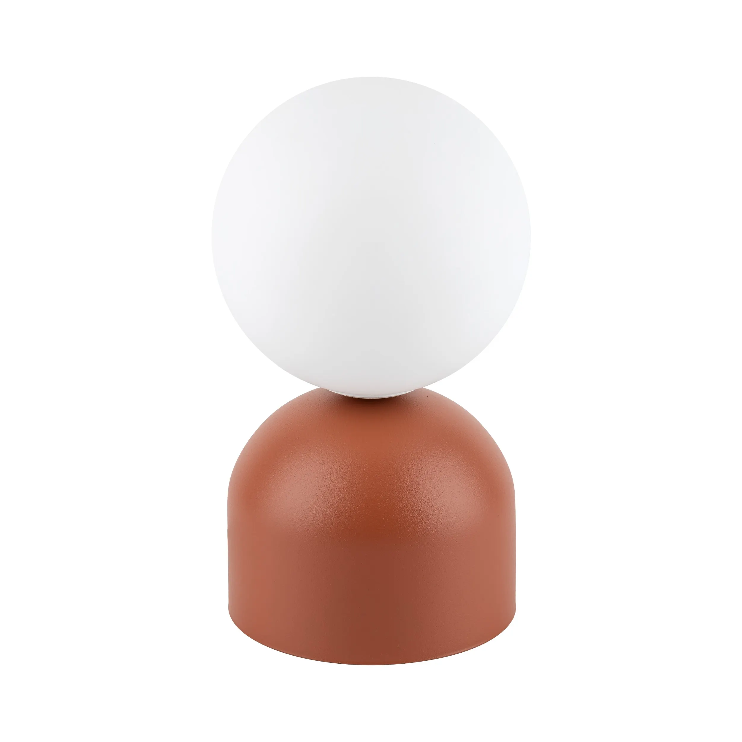 Lampka nocna MIKI ceglana z białym okrągłym szklanym kloszem 21x12cm