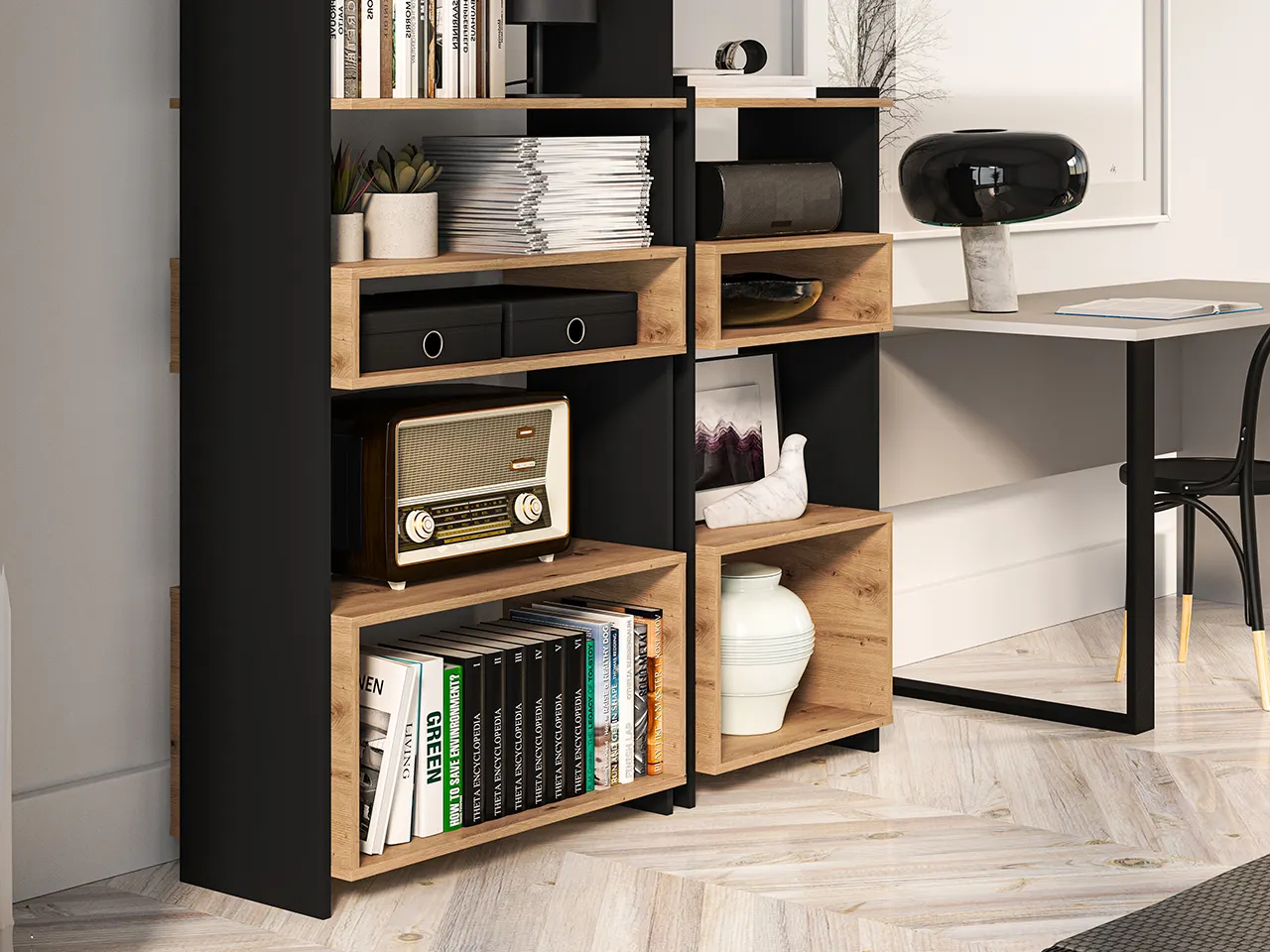 Regał niski TRIS 05 dąb artisan-czarny 55x122 - 1TRIS05-001