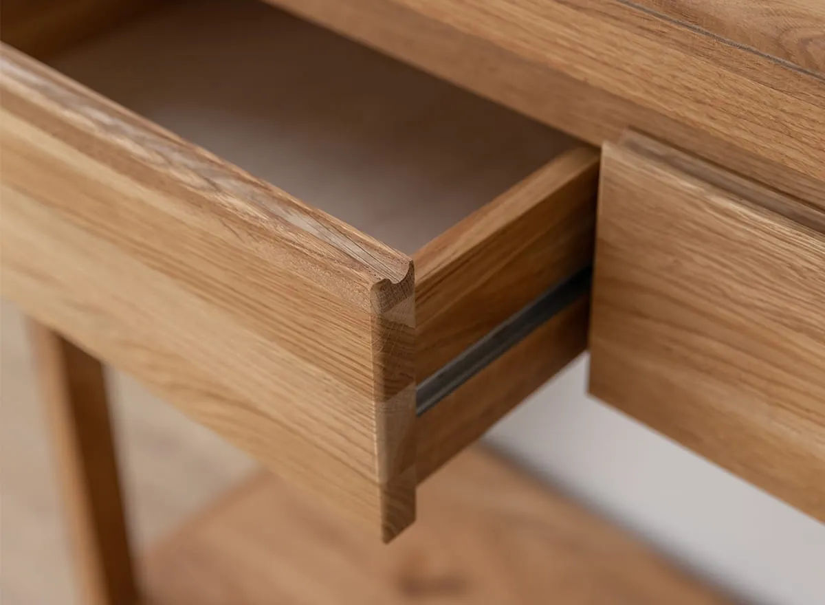 Dębowa konsola GIALO z szufladami I półką 90x33x78 - - 2SGIA23