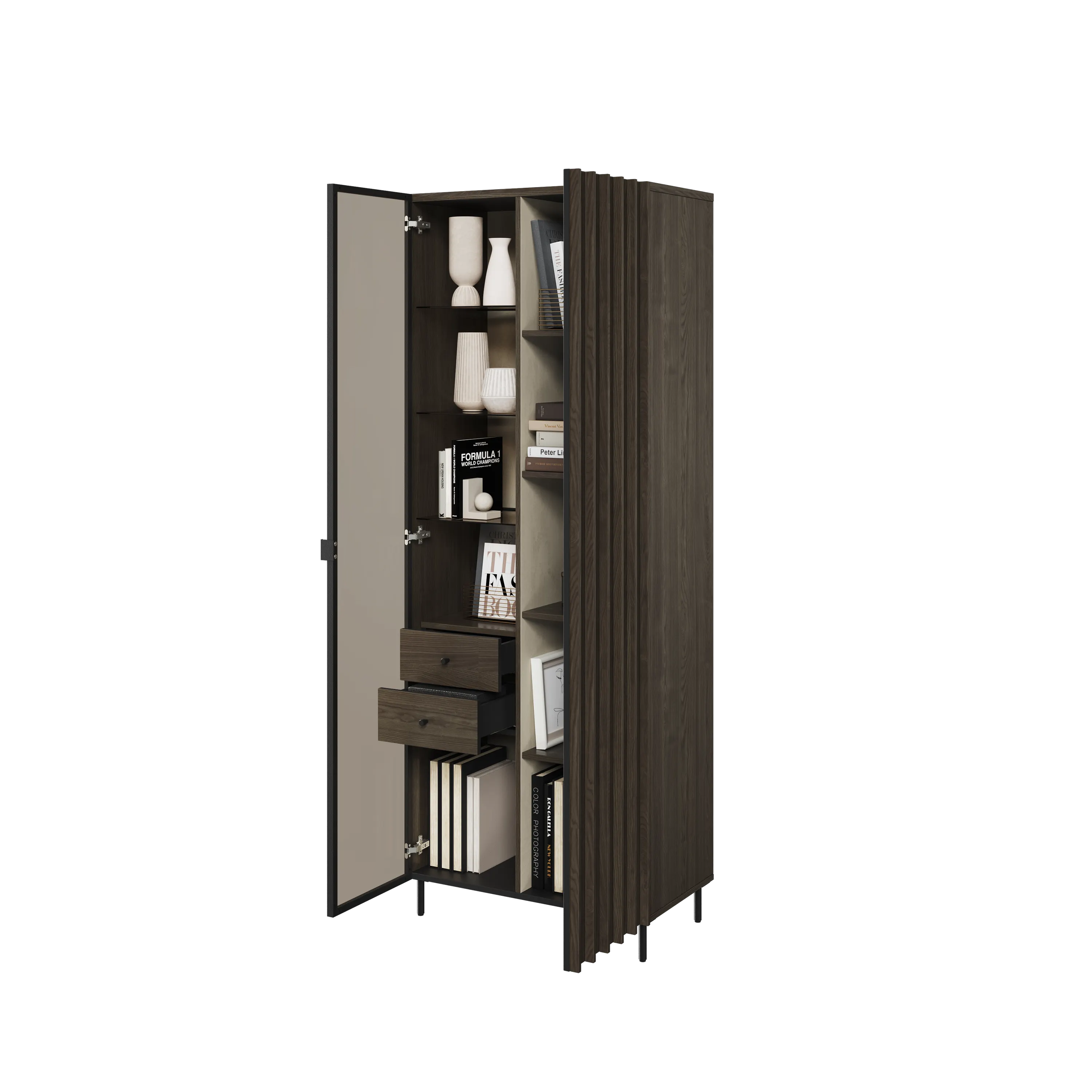 Witryna 2-drzwiowa LED Piemonte PE-02 lamel jesion portlandzki/czarny - PE2JCZ