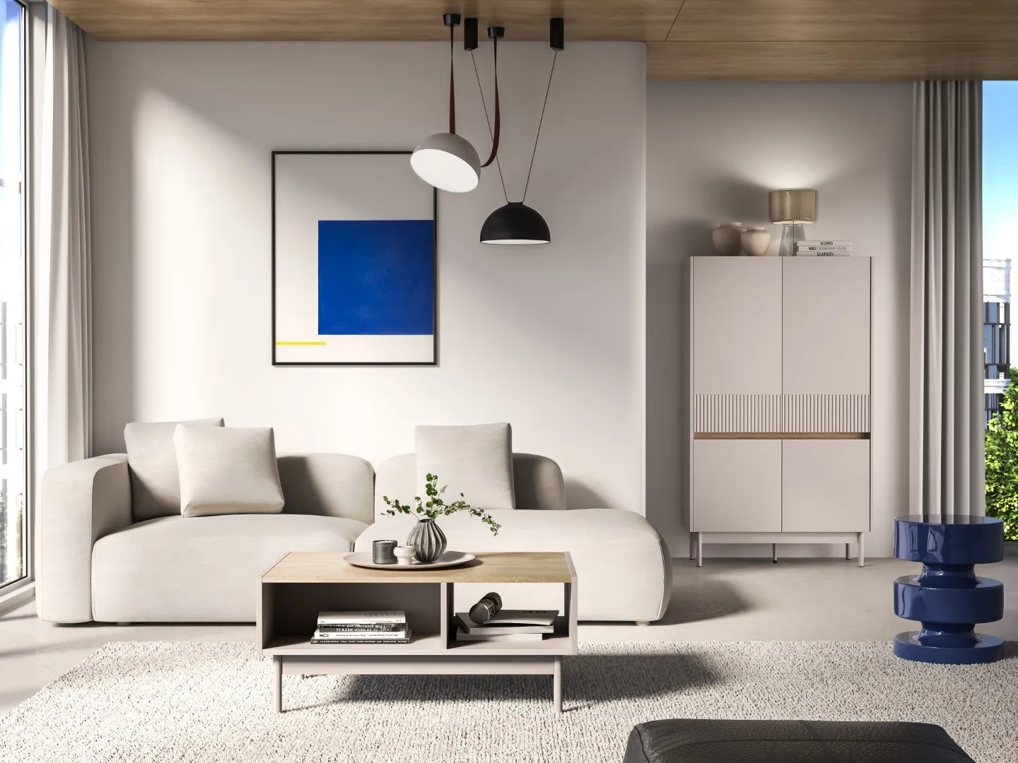 Stolik kawowy z półką DUNEA 60x90 kaszmir - dąb cremona
