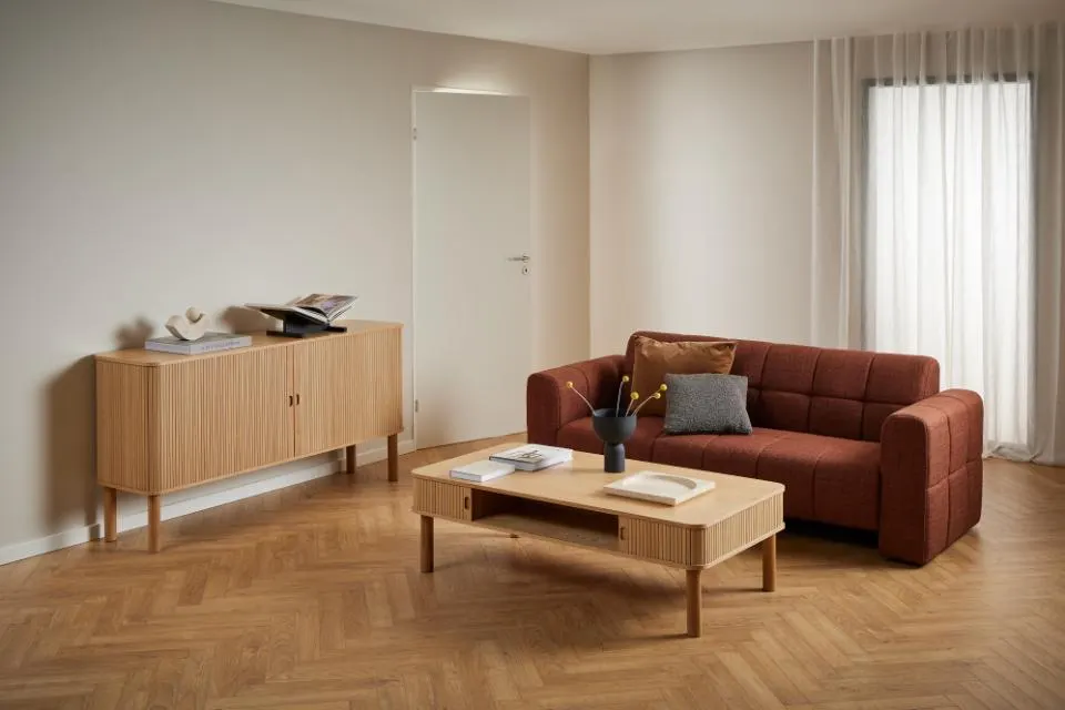Komoda 2-drzwiowa MORGAN 160x40x80 Fornir dębowy lakierowany- lamele — zdjęcie 11