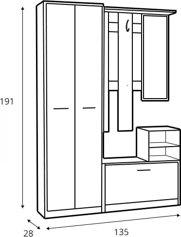 Zestaw mebli do przedpokoju z szafą NIKO 135 cm Dąb Artisan