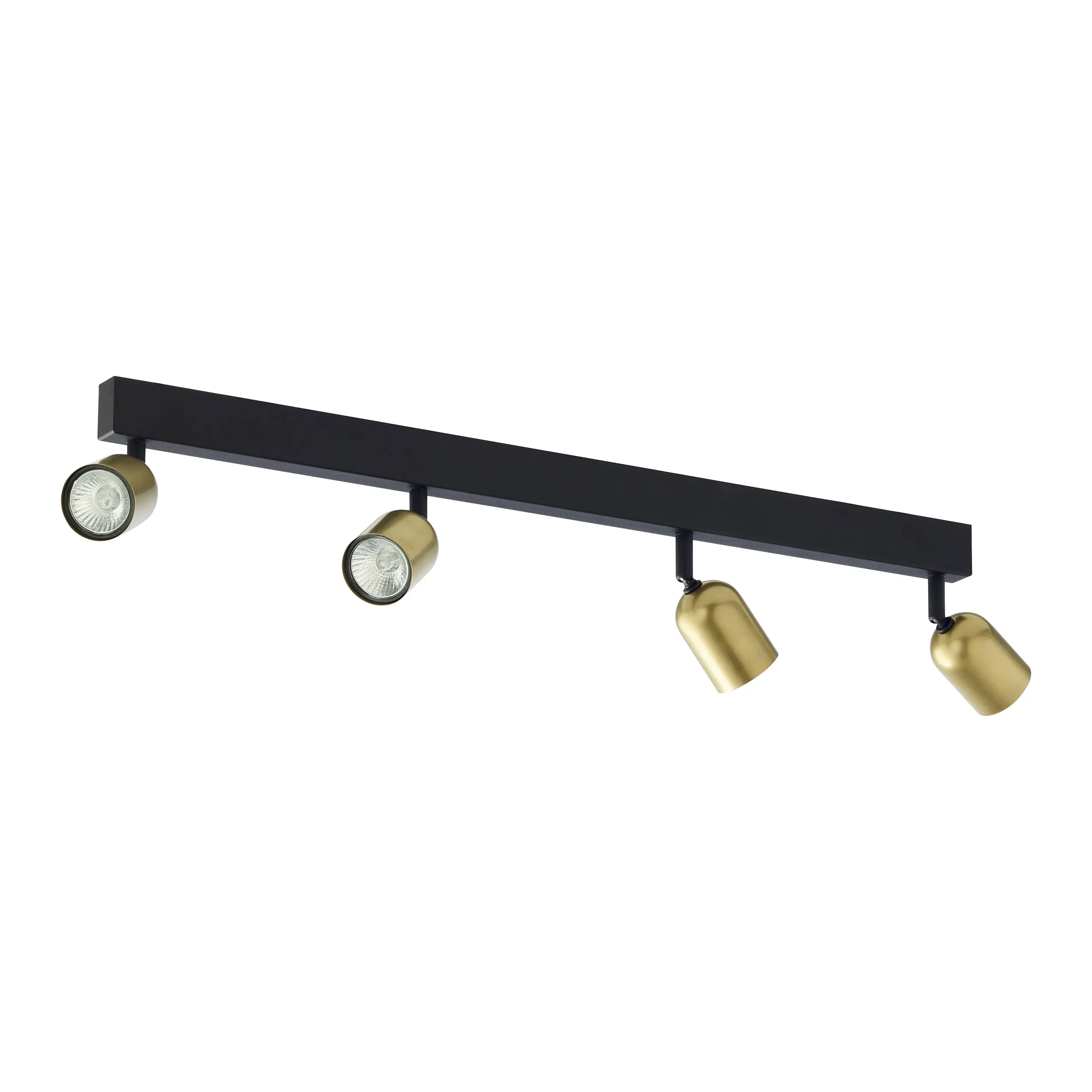 Lampa sufitowa TOP czarna metalowa listwa ze złotymi regulowanymi reflektorami 83x16cm