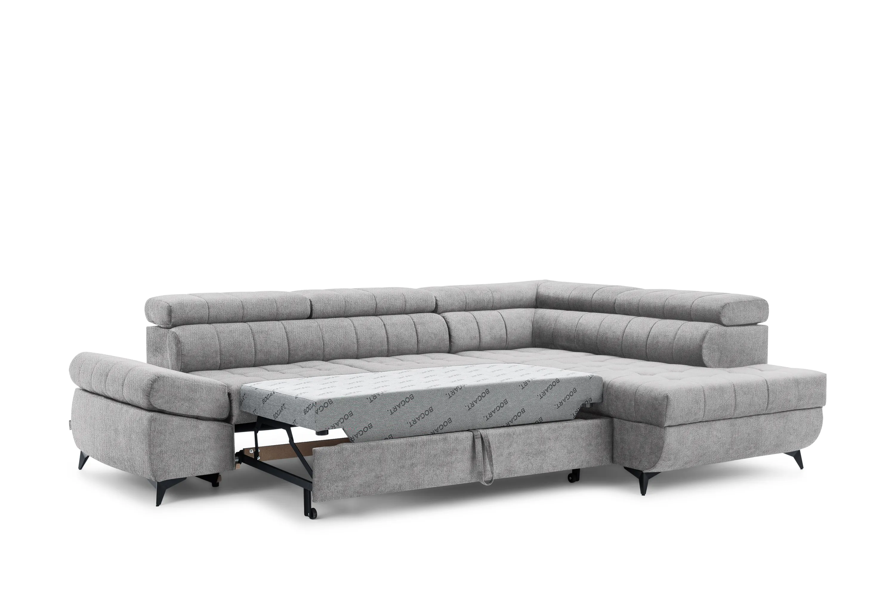 Narożnik prawostronny VALORIS L regulowane zagłówki i podłokietniki tkanina Perfect Harmony 80 jasnoszary - B_162924