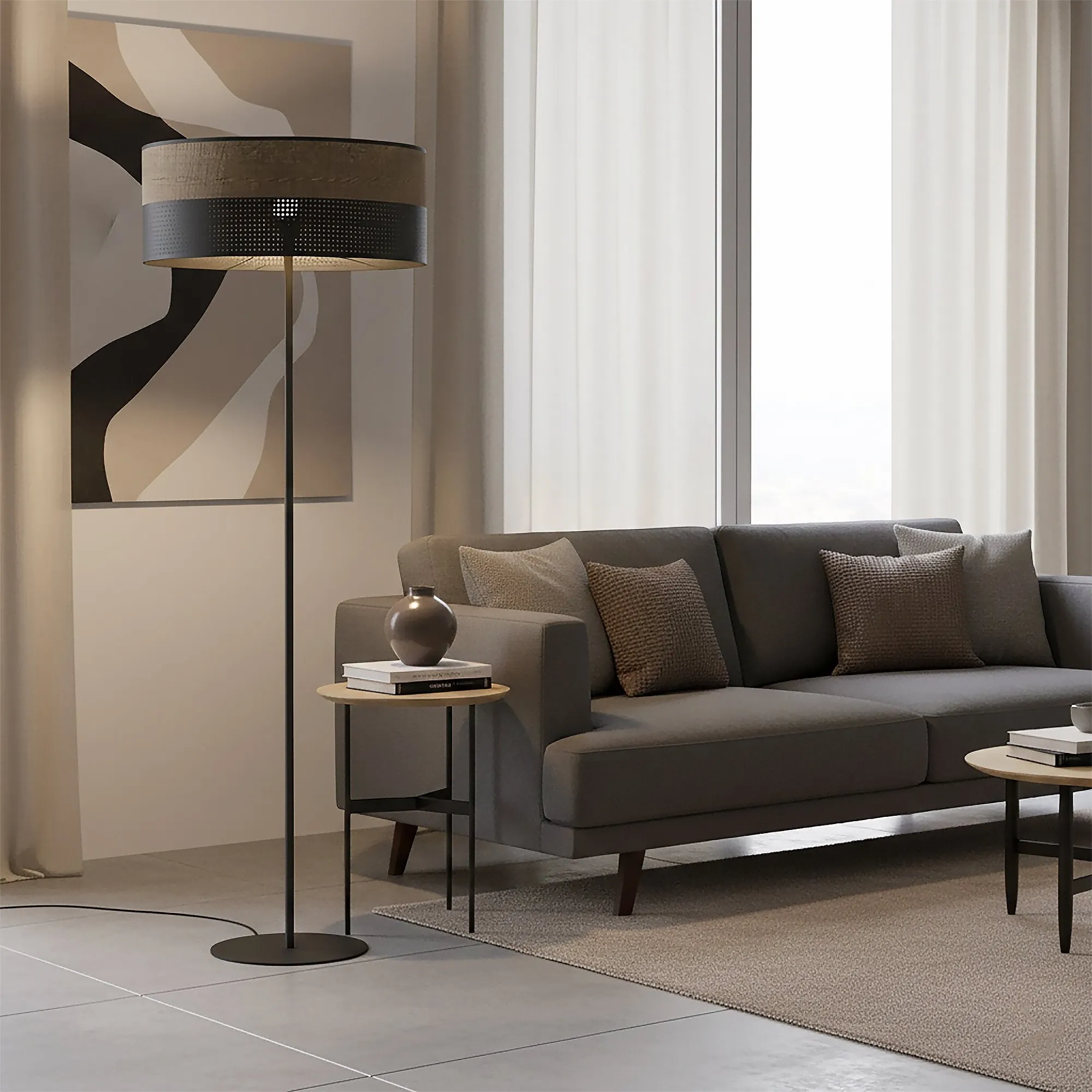 Lampa podłogowa KARBON LP1 BL BROWN z abażurem brązowa czarna - 1653/LP1