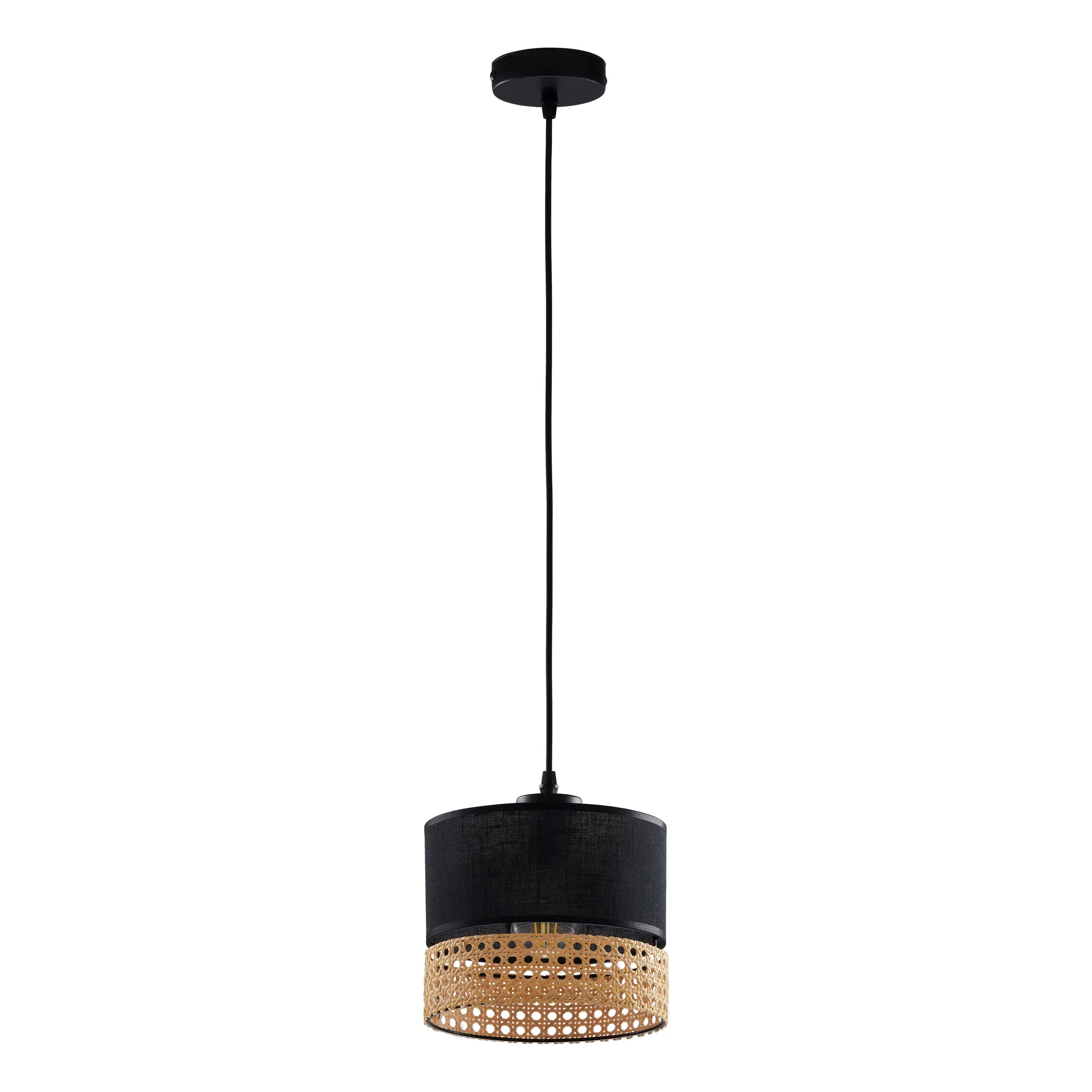 Lampa wisząca PAGLIA czarna z brązowym elementem z plecionki 160x20cm
