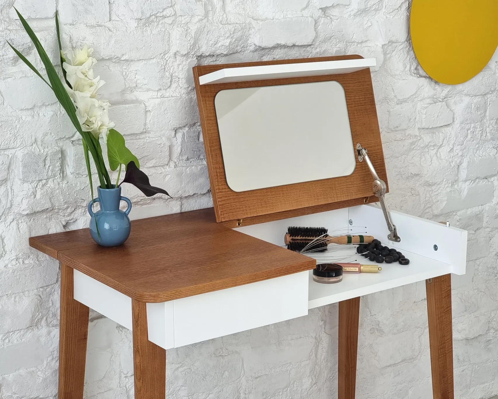 Toaletka z lustrem MEWISE 90x48cm biały jesion naturalny