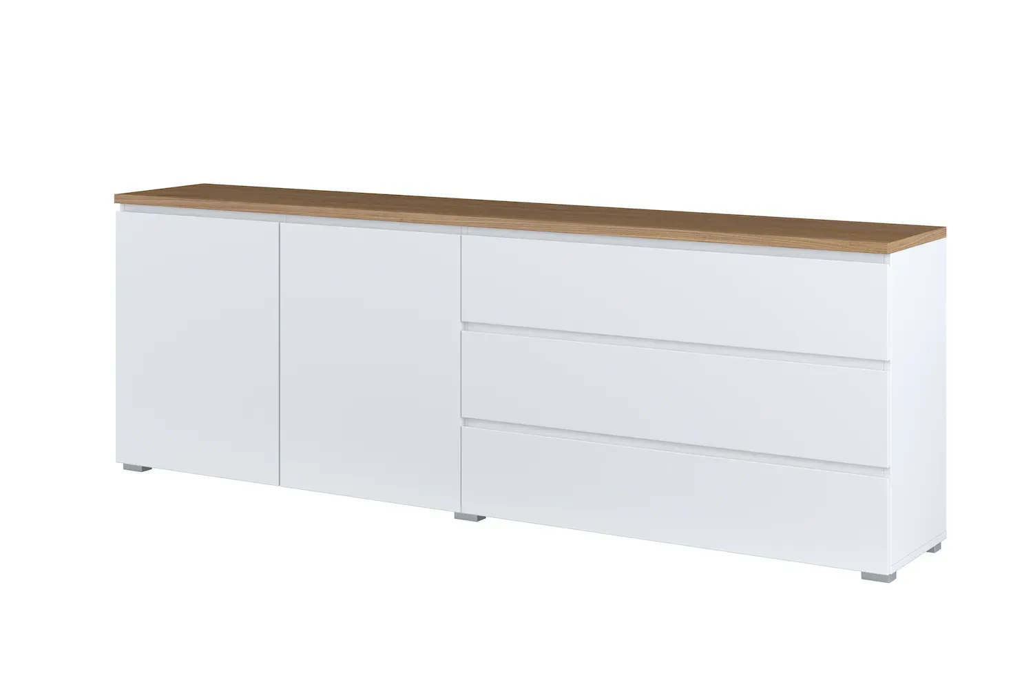 Komoda 2-drzwiowa z 3 szufladami MODO 200cm biały dąb mauvella