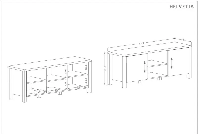 Komoda 2-drzwiowa RTV OLIN 147 cm appenzeller fichte czarna - 24ABJC41