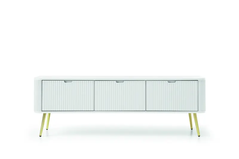 Szafka RTV 3-drzwiowa ZOVA frezowane fronty, biały, złoty - ZOVA_RTV168_BIAZL