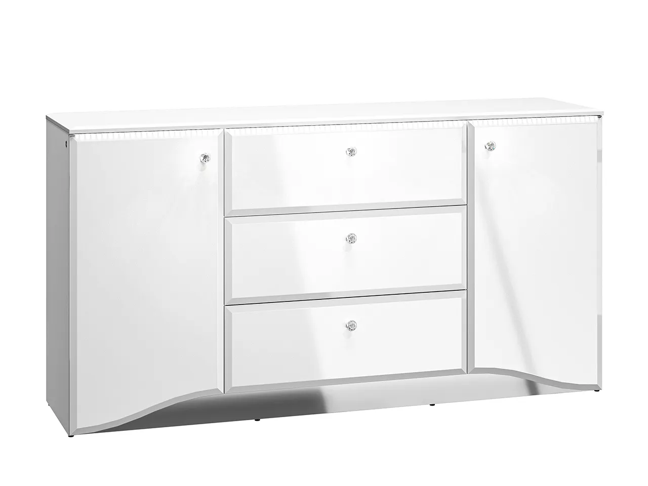 Komoda 2-drzwiowa z 3 szufladami GLAMOUR 02 z oświetleniem - biały połysk Meble, Kredens, Szafka, Szuflada, Skrzynka pocztowa