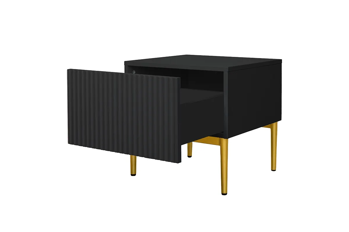 Szafka nocna z szufladą ( zestaw 2 szt. ) NICOLE 46 1SZ - czarny mat, złoty stelaż - B_52524