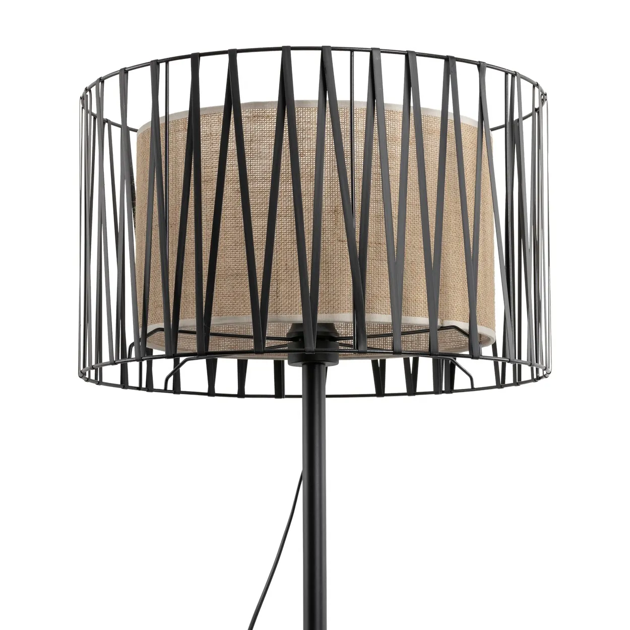 Lampa podłogowa HARMONY NATURE czarna rattanowa w środku 158x50cm - TK_5890