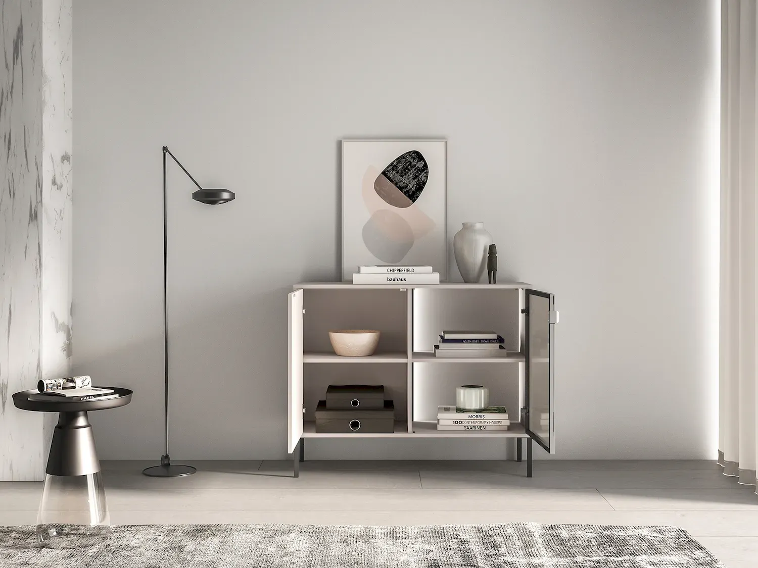 Komoda 2-drzwiowa z 3 szufladami BARNEE 02 oświetlenie LED dąb lindberg - 1BARN02-001