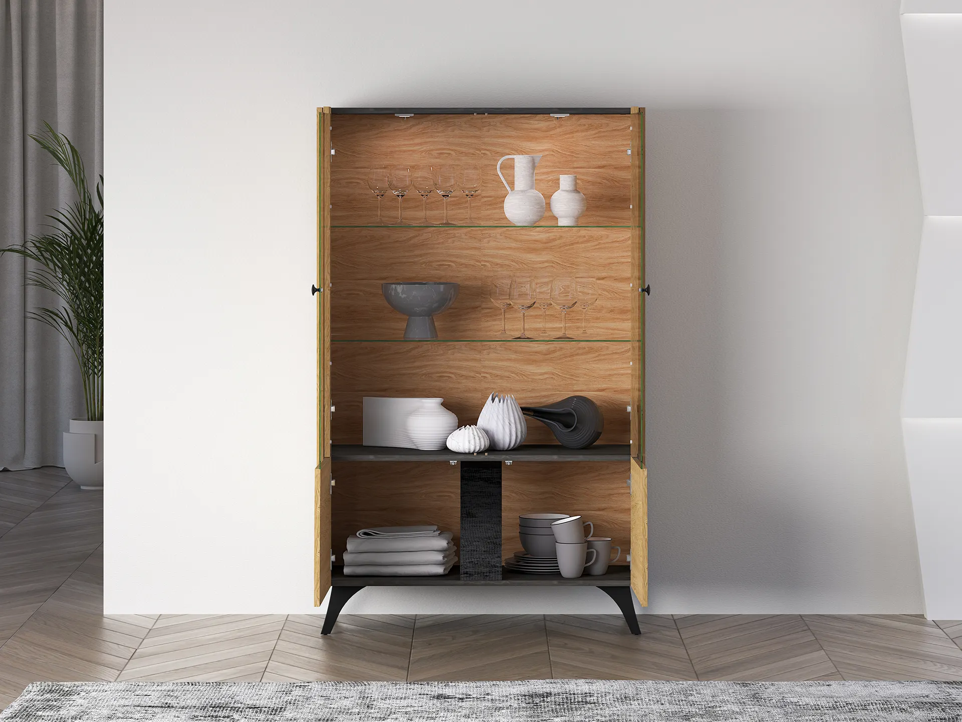 Witryna niska 2-drzwiowa TOSCANIA 03 dąb baltic dune jesion prestige czarny - 1TOSC03-001