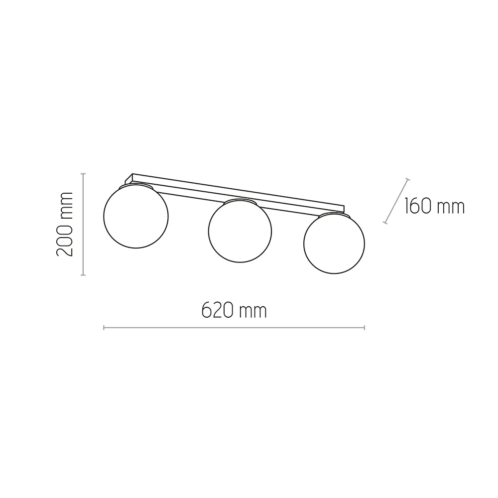 Lampa sufitowa MAXI czarna z białymi okrągłymi szklanymi kloszami na listwie 62x20x16cm - TK_3479