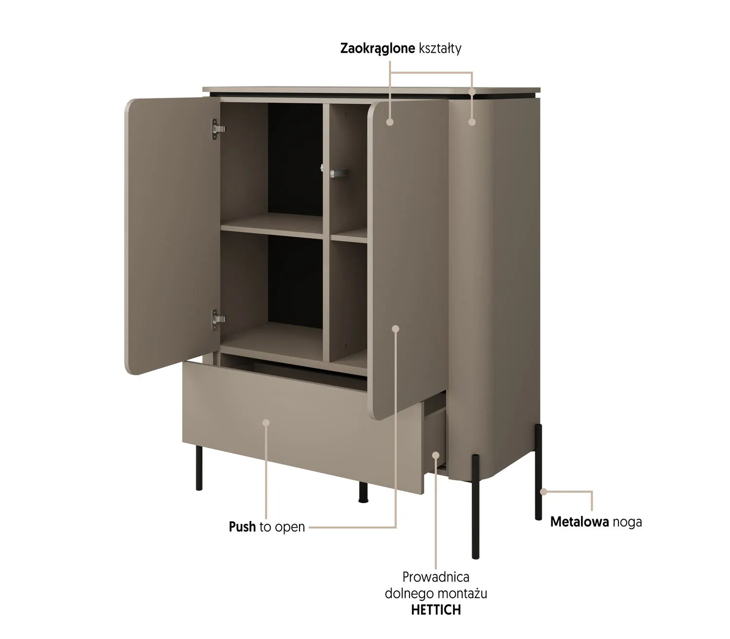 Komoda 2-dzwiowa z szufladą BELLO wysoka 98x123 congo - 24COOB42