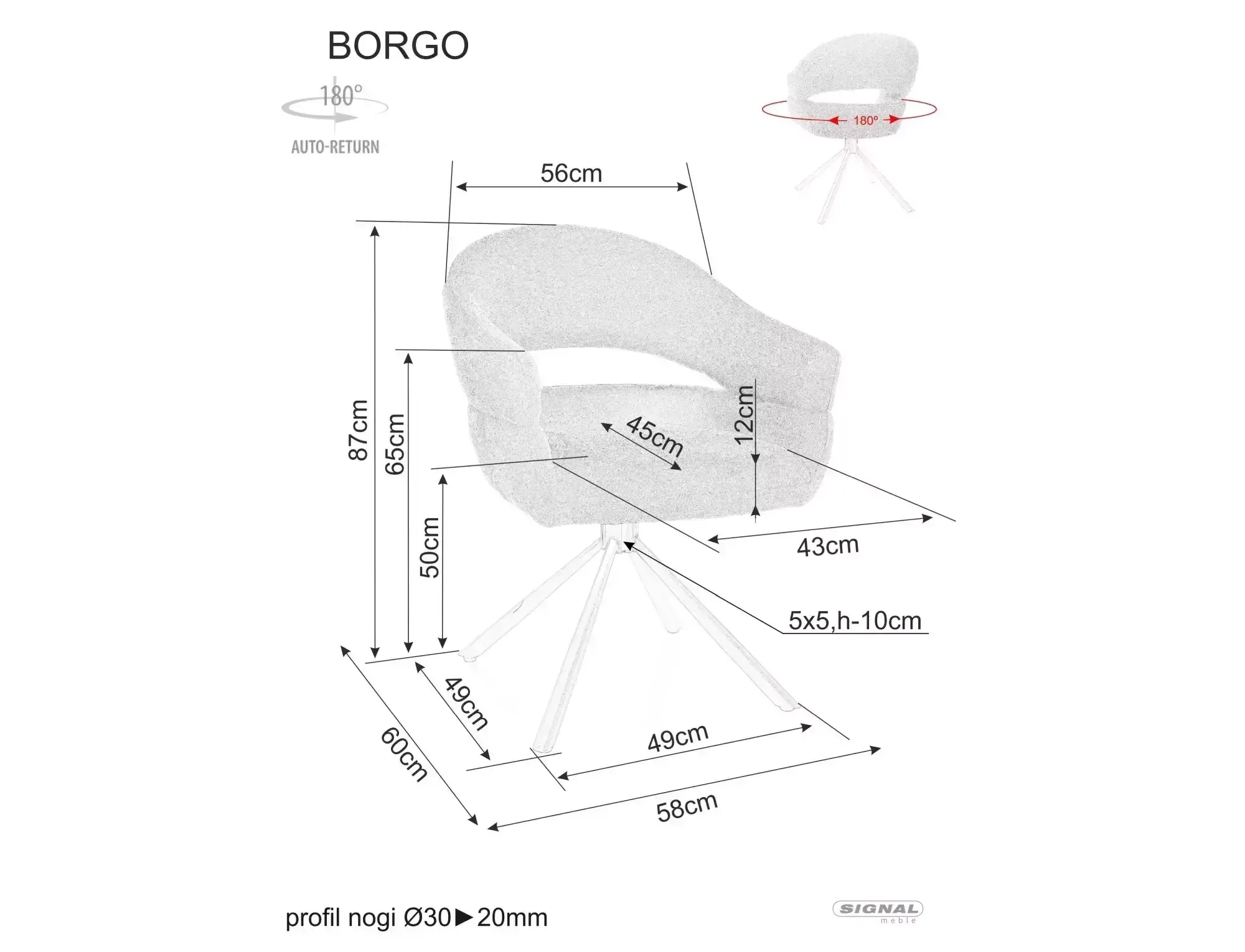 Krzesło obrotowe z podłokietnikami BORGO LEO 180 st. camel czarny - BORGOLECCM