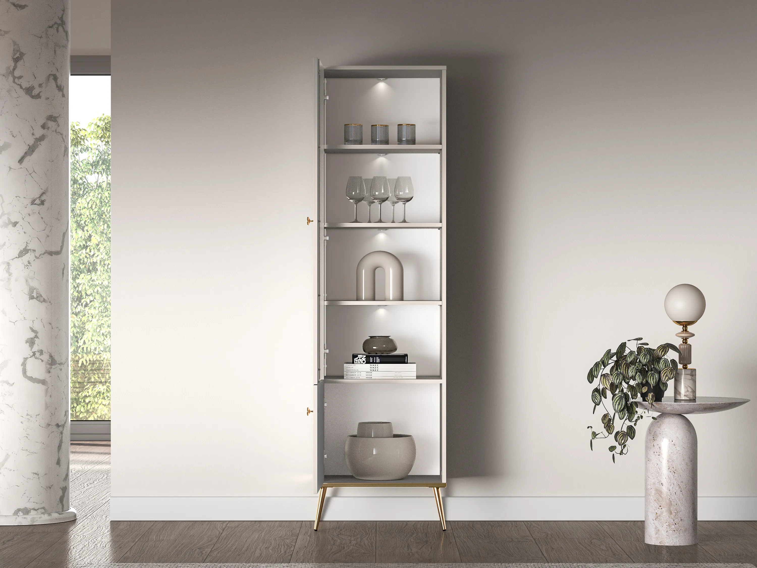 Witryna 2-drzwiowa SELGIN 01 kaszmirowy, złoty - 1SELG01-001