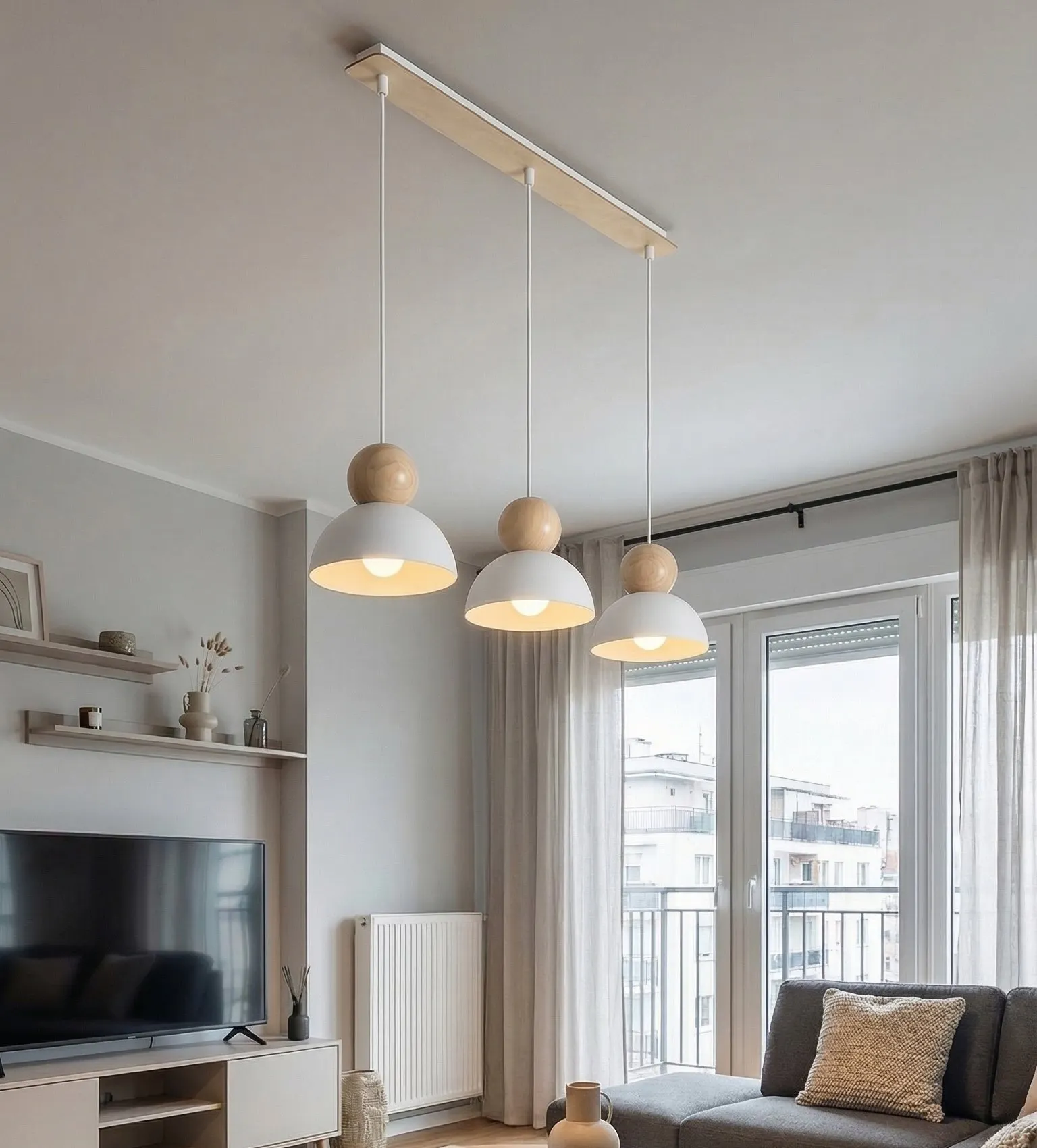 Lampa wisząca prosta KAKI 3 biały naturalny - 1677/3