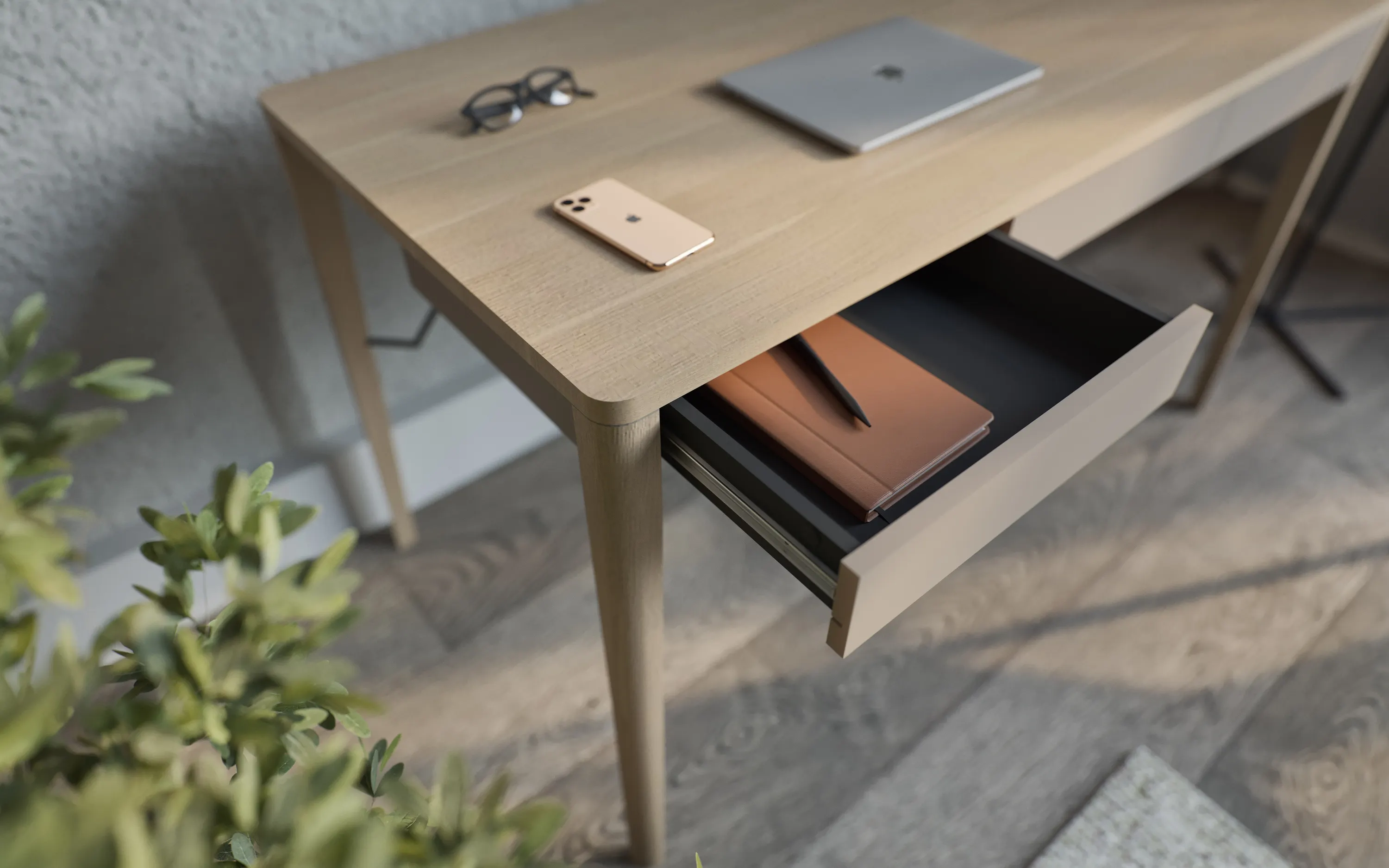 Biurko z 3 szufladami MATCH MK-01 dąb jasny/beżowy - MK1DB