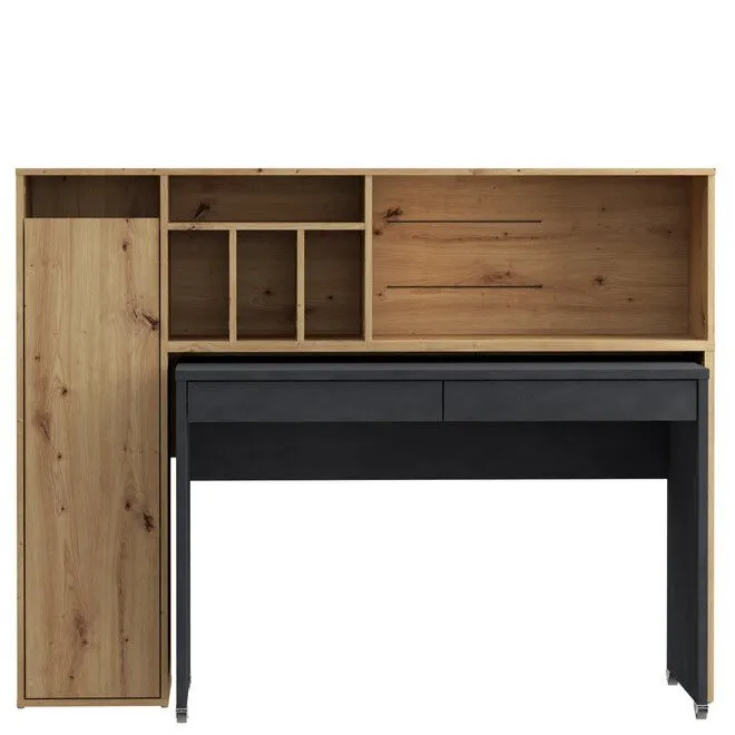 Biurko TRYNIDAD z regałem - dąb artisan, beton - EGRB331L-C982A