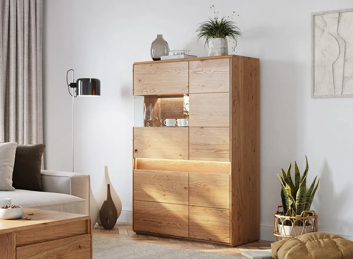 Witryna drewniana szklana DIVISIONE z oświetleniem lewa dąb olejowany - ZIDIV04L