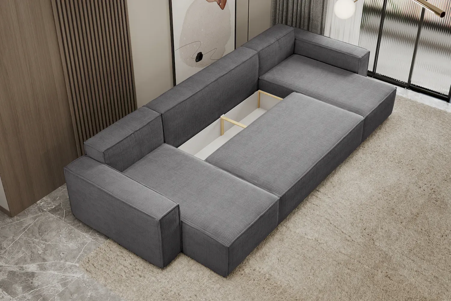 Narożnik uniwersalny KARL U rozkładany tkanina Poso 22 ciemnoszary - NAROZNIK_KARL_U_POSO22